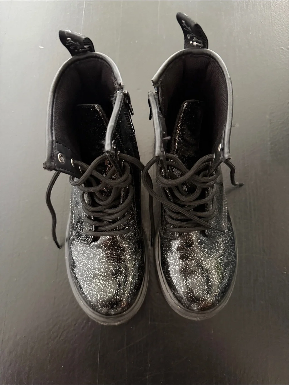 Dr. Martens Black Glitter Zip Combat Boots